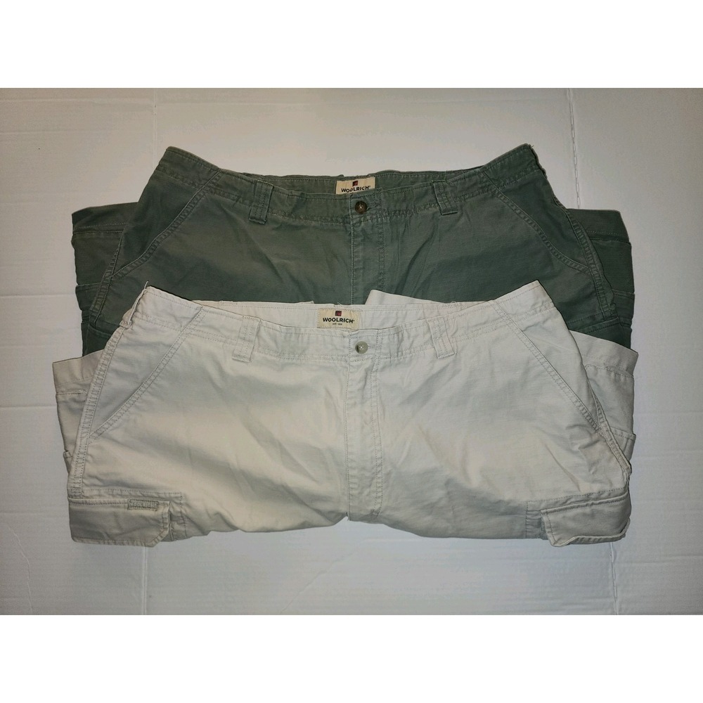 Lot of 2 Men's Woolrich Cargo Hiking Shorts Size 42 Stones & Lt Olive Green